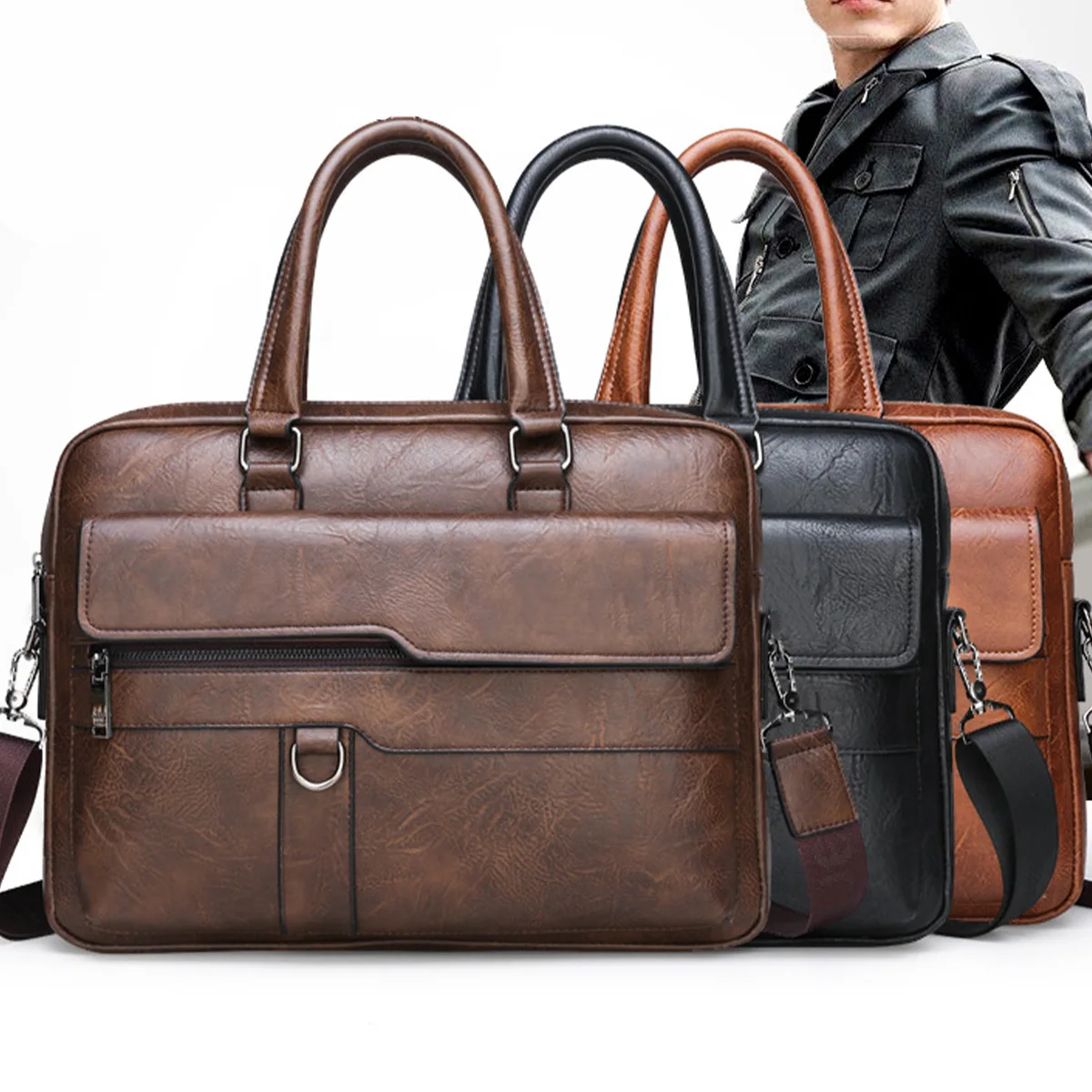 Luxury Brand Men Handbag Leather Man Briefcase for Laptop Messenger Men Leather Shoulder Bag Business Portfolio For A4 Document