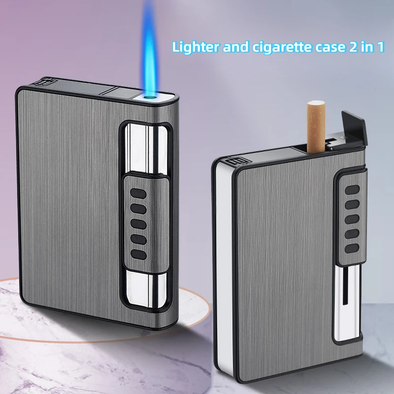 

Torch Lighter with Cigarette Case, Windproof Blue Flame Refillable Butane, Moisture-proof and Pressure-proof Lighters Smoking