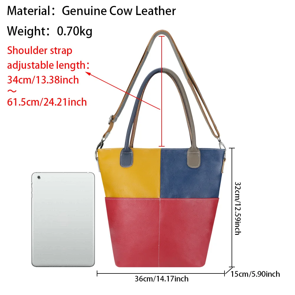 Royal Bagger Large Capacity Color Tote Bags for Women Genuine Leather Shoulder Crossbody Bag Casual Underarm Handbag 2740