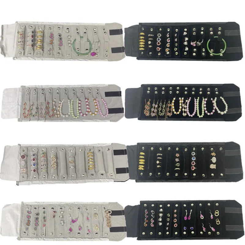 Jewerlry Neckacle Bracelet Pedant Earring Ring Display Holder Portable Foldable Travel Jewelry Storage Roll Bag Organizer