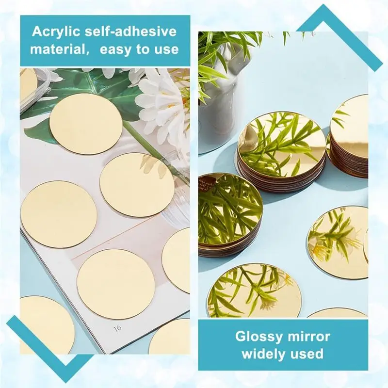 A68P-50 Pcs Mini Acrylic Mirror Tiles, 2 Inch Self Adhesive Flat Round Mirror Stickers Mosaic Tiles Mosaic Mirror Sheets