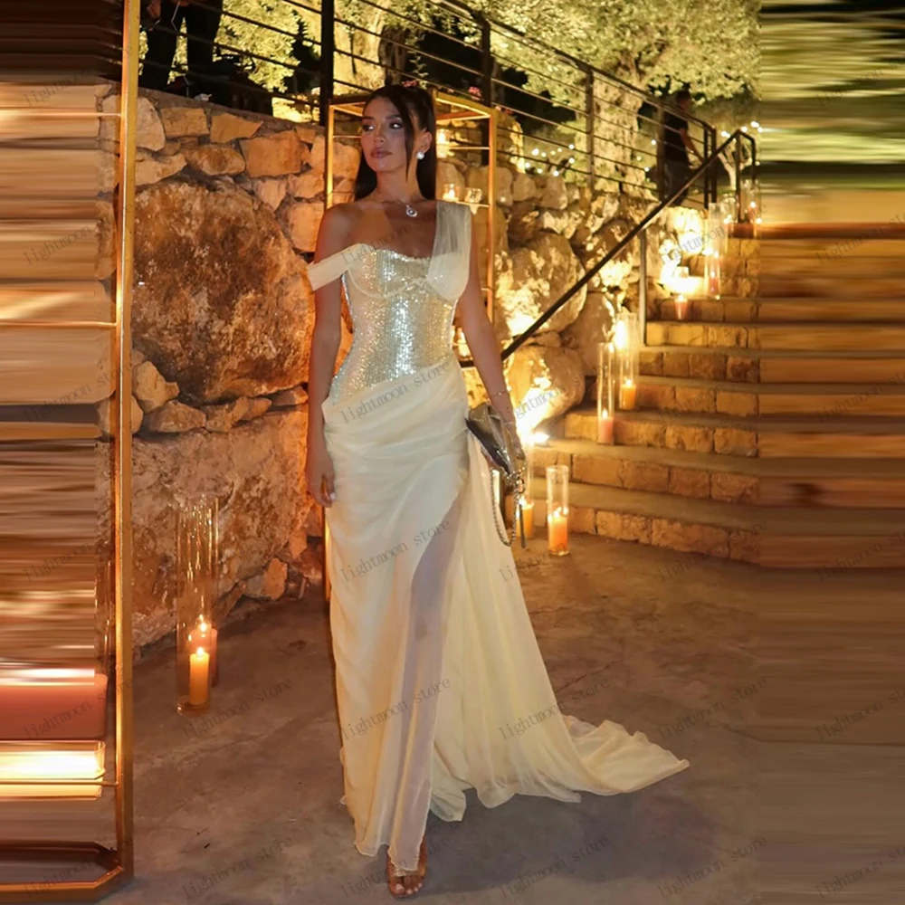 

Vintage Evening Dress Charming Prom Dress Sequin Appliques Sleeveless Backless Robes Sexy High Slit Vestidos De Gala Customized