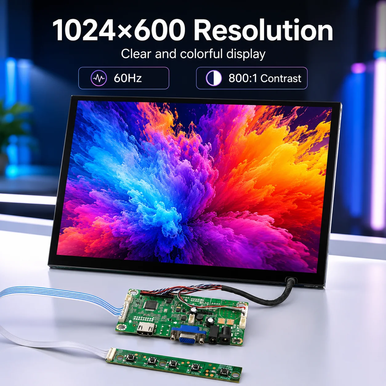 LESOWN 10.1in Industrial LCD Matrix Zero-Setup 1280x800 Resolution Pantalla with Touch Controller