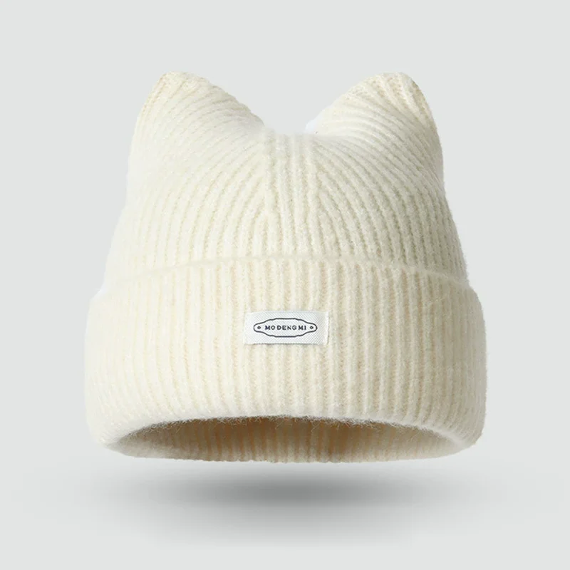 Women's Beanies Hat Cute Cat Ear Soft Comfortable Warm Knitted Hat Female Streetwear Hat