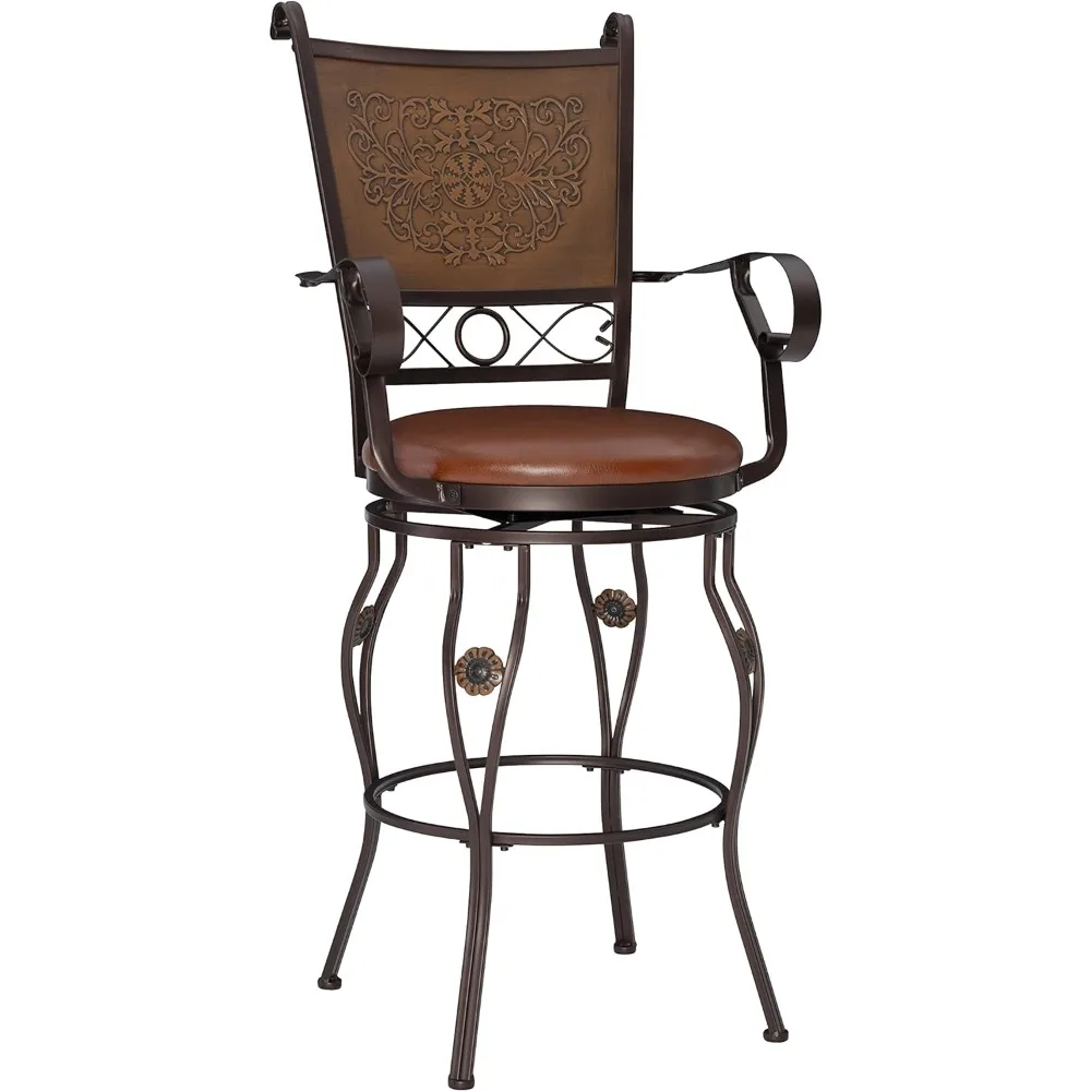 Cobre carimbado volta Barstool com braços, Bar Stool, Bronze, grande e alto, Empresa