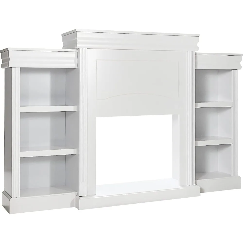 70 Inches Freestanding Mantel Stand, Modern Media Fireplace Cabinet for Living Room Bedroom, Wooden Mantel Console Tabl