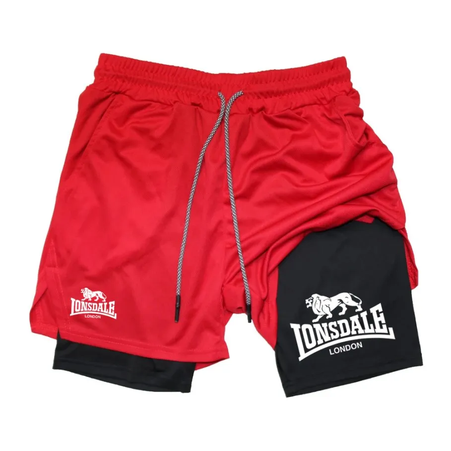 Shorts de compressão com bolso para celular masculino, roupas esportivas esportivas esportivas, loop de toalha, treino de ginástica, impressão, verão 2 em 1