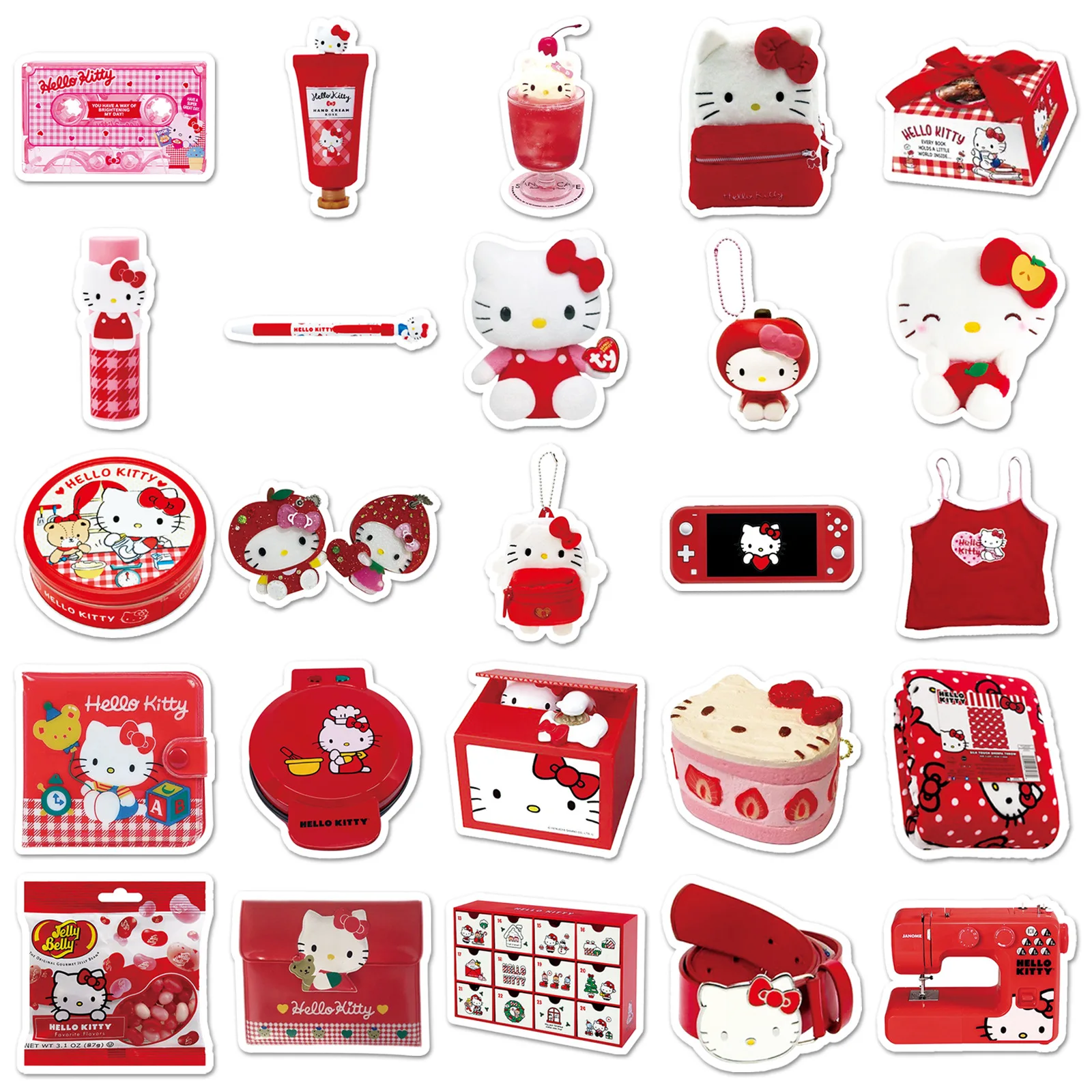 10/30/50PCS Rouge INS Autocollants Hello Kitty Graffiti Dessin Animé BRICOLAGE Décoration Fille Cadeaux Autocollants Réfrigérateur Bagages Ordinateur Portable Guitare Voiture Vélo