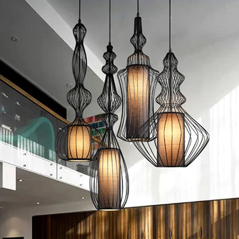 

American Retro Industrial Birdcage Chandelier Forged Iron Hanging Lamp Farmhouse Living room Restaurant Vintage Decor Lighting