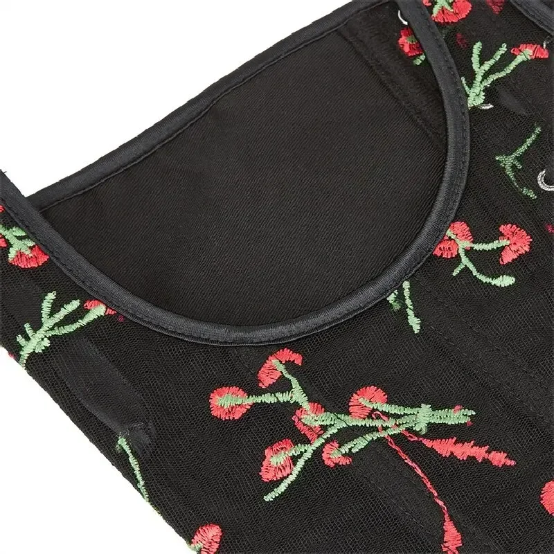 Vintage Women Underbust Corset Sexy Lace-Up Floral Mesh Waist Trainer Bustier Top Party Clubwear Bodice Y2k Corselet Feminino view 6