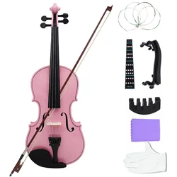 4/4 Beginners Pink Violin Maple Panel Violin with Case Bow Strings Shoulder Rest Parts Suitable Child Music Lesson Study