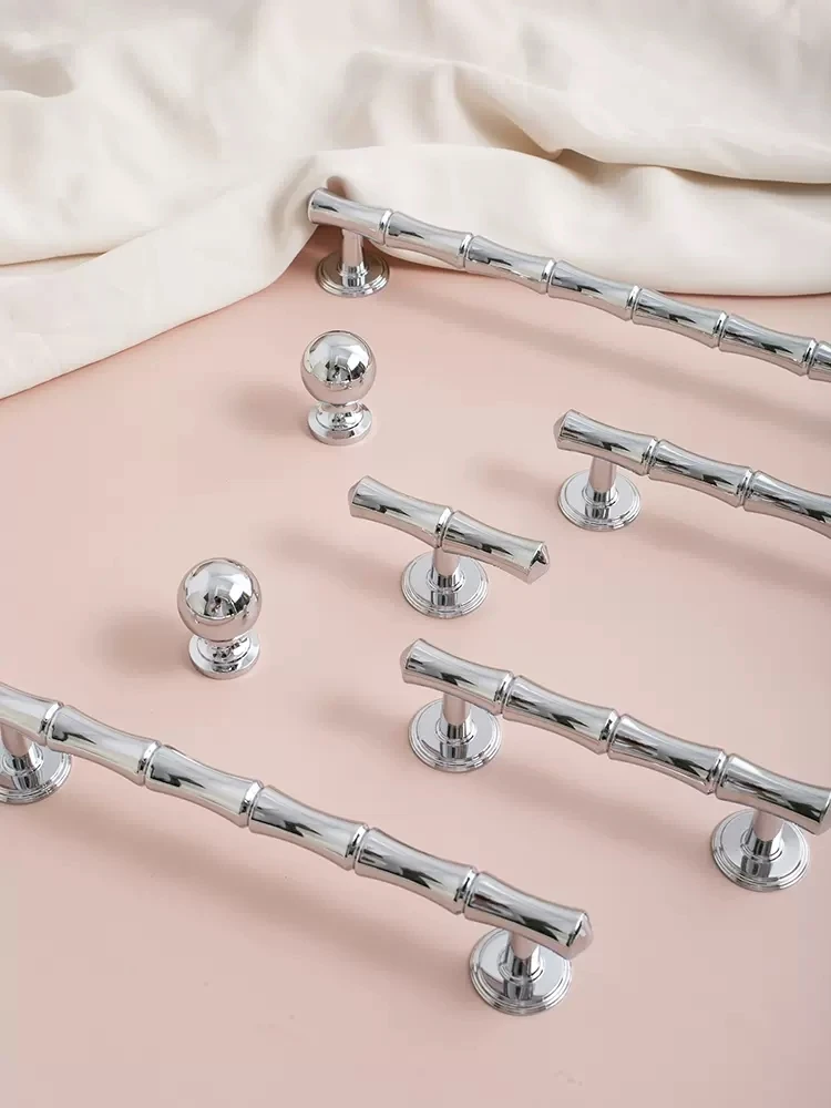 Furniture Slub Shape Bright Silver Solid Brass Cabinet Door Handle Wardrobe Door Shoe Cabinet Drawer Brass Chrome Long Handles