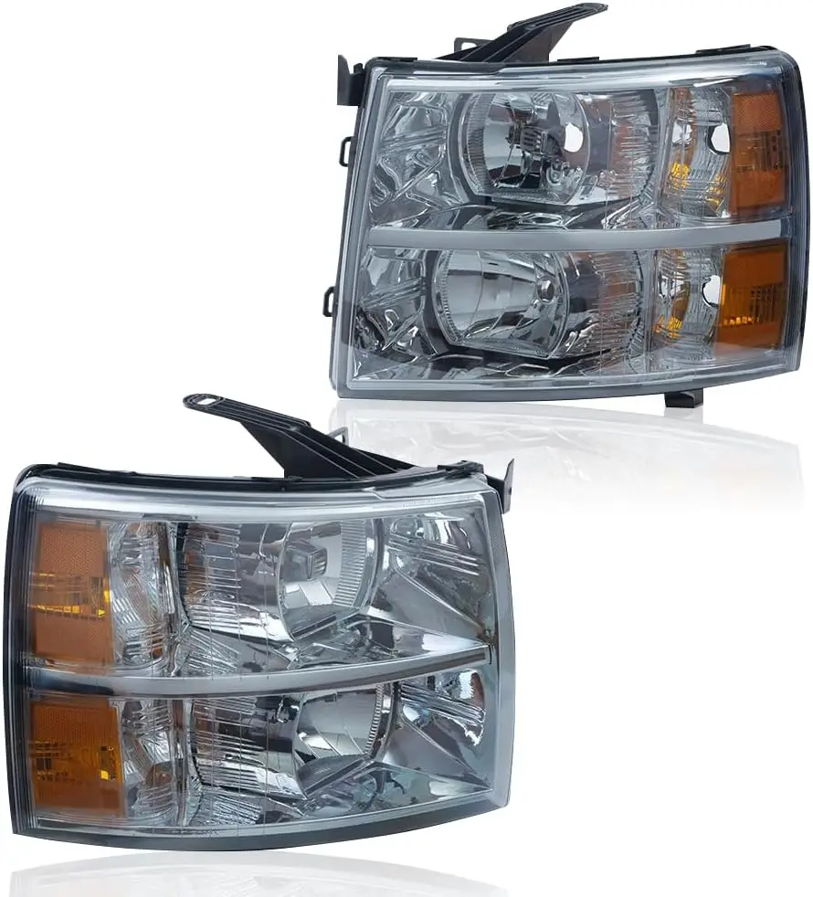 

Headlight Lamps Compatible with Chevy Silverado 1500 2500HD 3500 2007-2014,Smoked Lens Amber Corner, 22853027 22853028 GM2502280