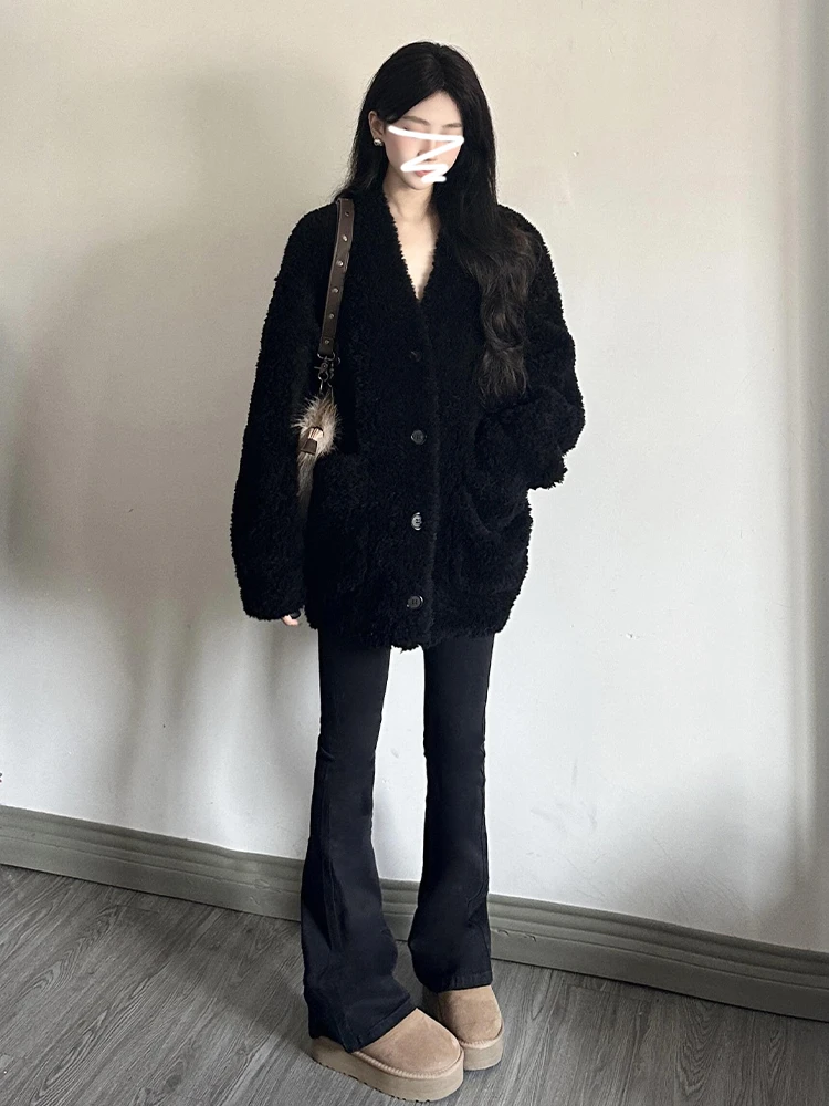 

Lamb Wool Jacket Women Green Camouflage Coat Couple Matching Stand-Collar Round-Neck Winter Warm Skin-Friendly Anti-Uv Collar GF