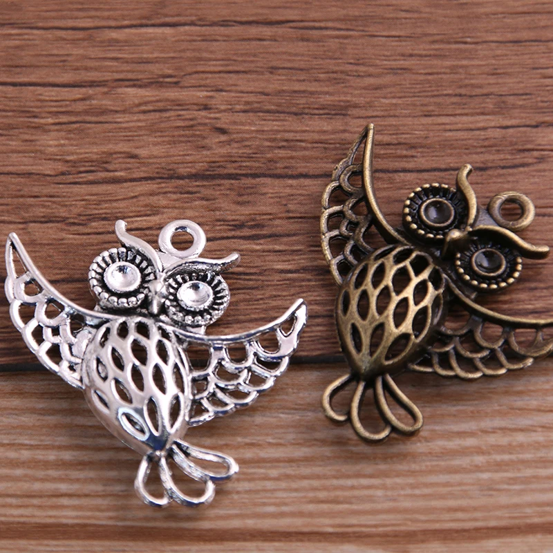 6PCS 36*36mm Animal Charm Big Owl Pendant Two Color DIY Retro Jewelry Bracelet Necklace Charms Pendant