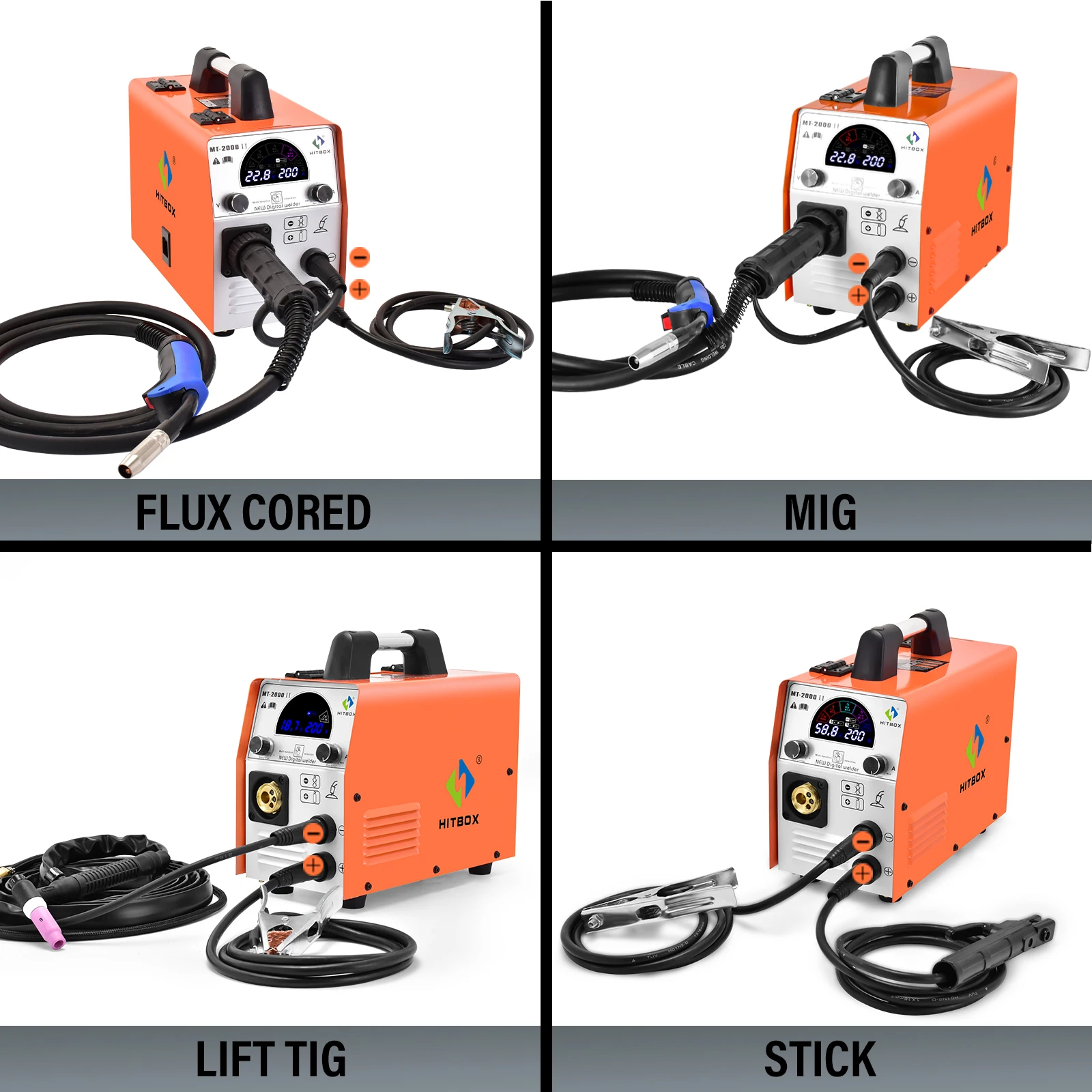 HITBOX Welding Machine MT2000II 5 in 1 MIG Lift TIG MMA Semi-Automatic IGBT Inverter Mixed Gas Gasless Metal Welder