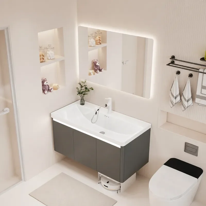 Bathroom Cabinet with Ceramic Integrated Basin and Toilet Drawer Honeycomb Aluminum Wash Basin Face Wash Basin Combination