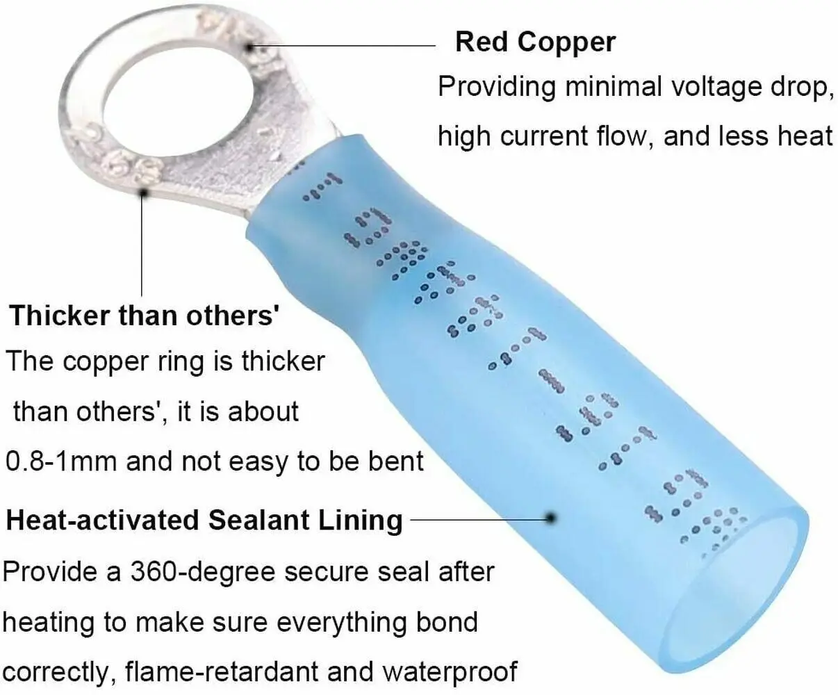 200Pcs Ring Eyelet Heat Shrink Wire 16-14AWG GA Gauge Connectors Terminals Kit