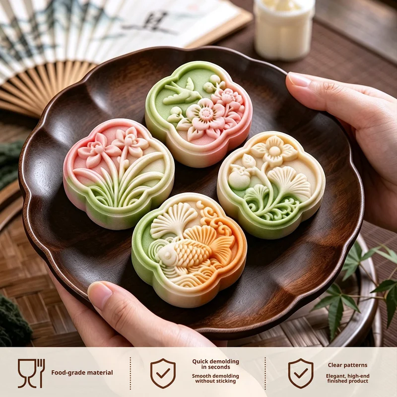 Flower Language 3D Mooncake Mold Hand Press 75g Food Grade Pastry Mold for Mung Bean Cake Home Baking Tool