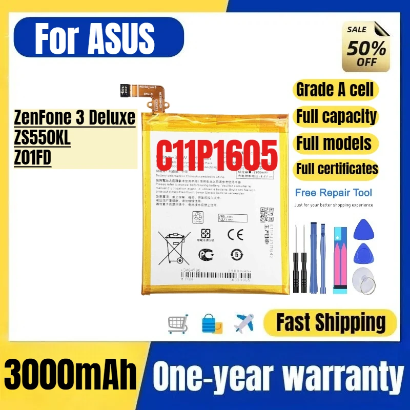 

C11P1605 for ASUS ZenFone 3 Deluxe/ZS550KL/Z01FD Phone Battery High Quality High Capacity Replacement Bateria Grade A Cell