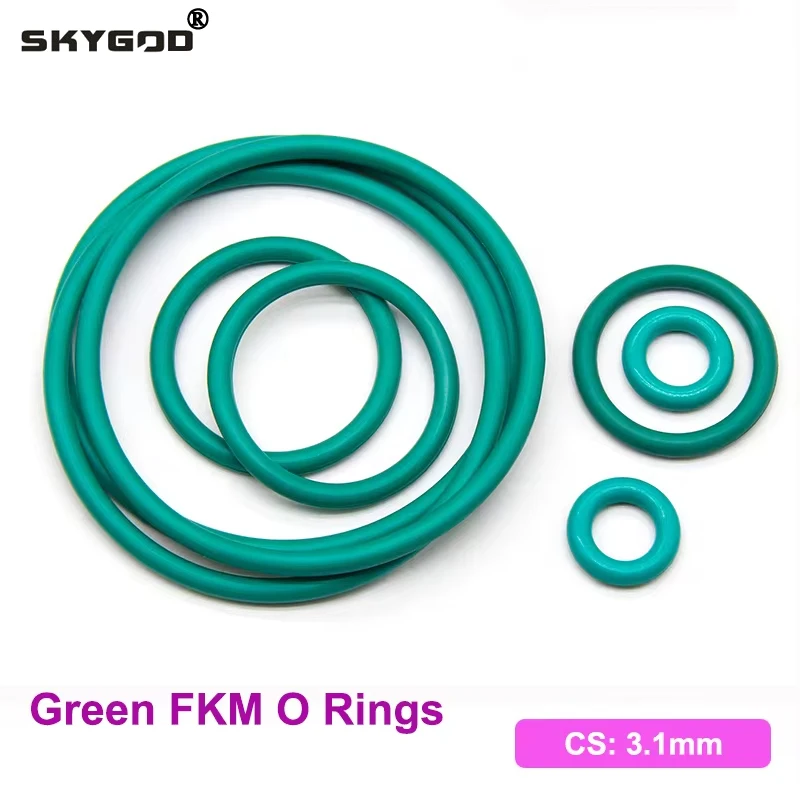 

10/50pcs CS 3.1mm Green FKM O Ring Sealing Gasket OD 10~70mm Oil Resistant High Temperature Resistance Fluorine Rubber O Rings