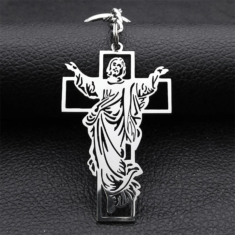 

Jesus Christ Crucifix Cross Keychain for Women Men Gold Color Stainless Steel Religious Faith Keyring Chain Jewelry K3320S01