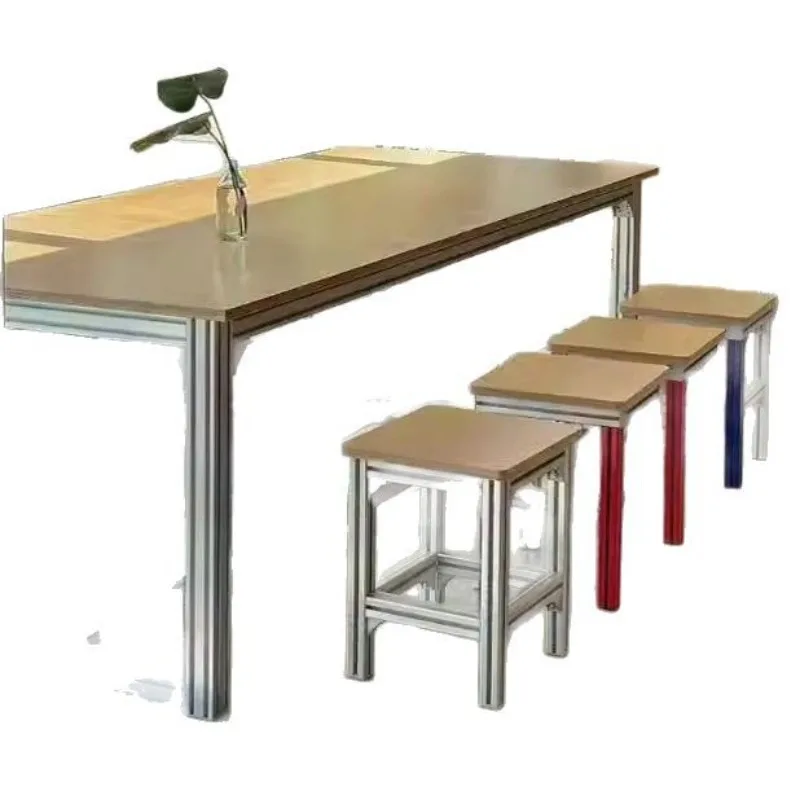 

Birch aluminum profile table and chair combination, modern simple stool low stool for home use