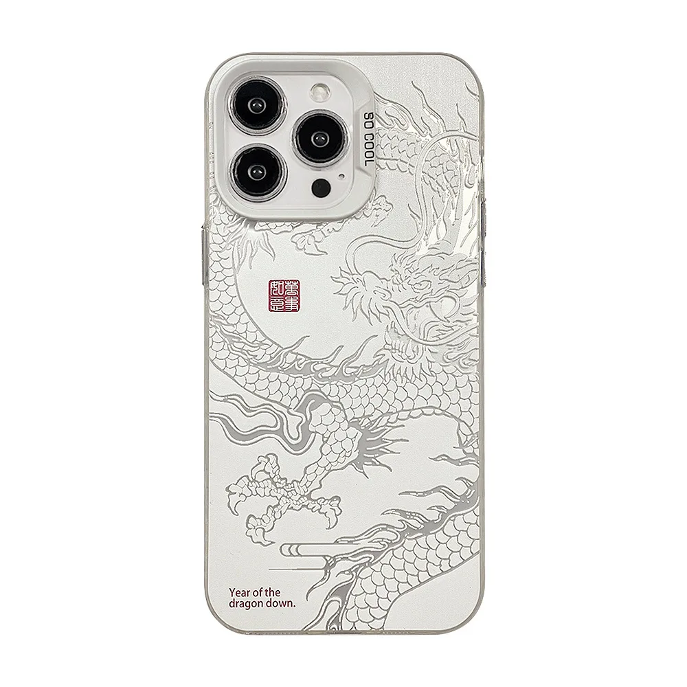 Luxury Laser Eastern myths legends Chinese dragon Phone Case For iPhone 11 12 13 14 Pro Max 15 Plus 3D Totem  Anti-drop Cover