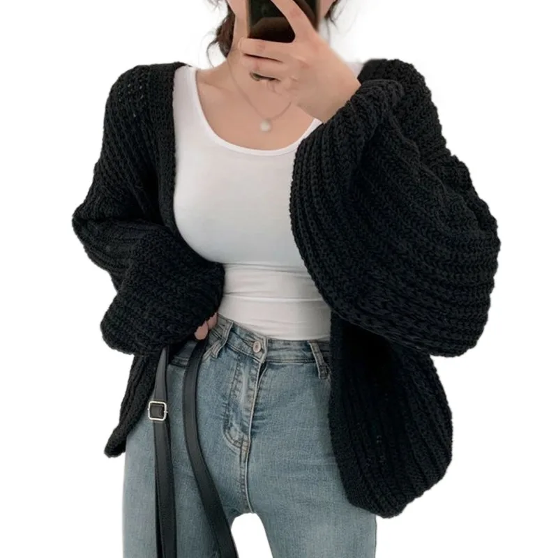 Korean Style Sweater Jacket Autumn And Winter V-neck Loose Casual Versatile Knit Cardigan Sweater Jacket