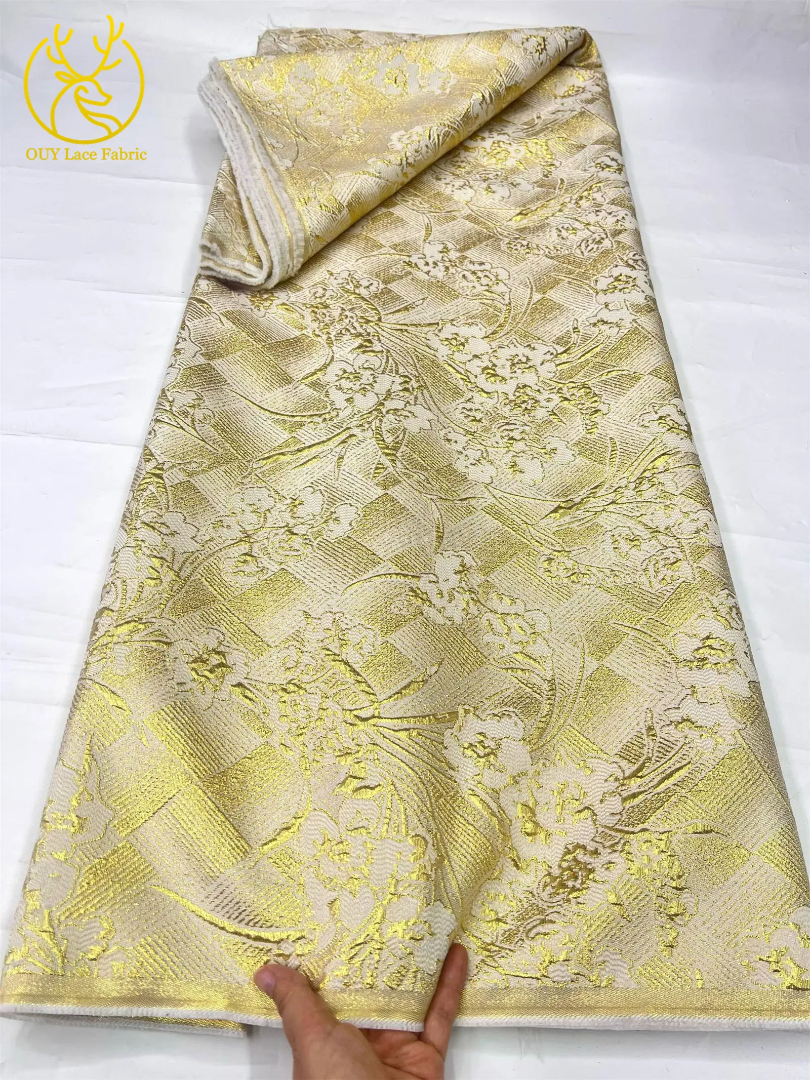 5 Yards Neuer Stil Afrikanischer Jacquard-Spitzenstoff 2026 Hochwertiger Modischer Nigerianischer Spitzenstoff für Damen-Partykleider und Nähprojekte – Detail 7
