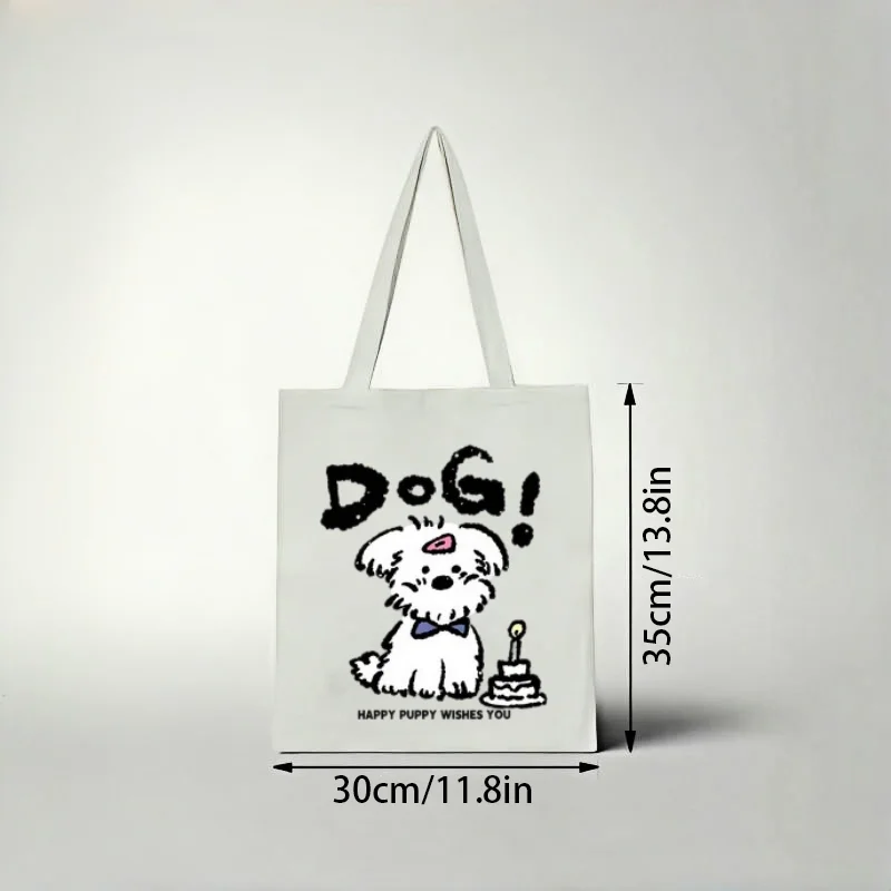 

1pc Kawaii Casual‑dog‑themed Tote Bag, Minimalist Doodle‑style Positive‑quote Casual Shoulder Bag for Women