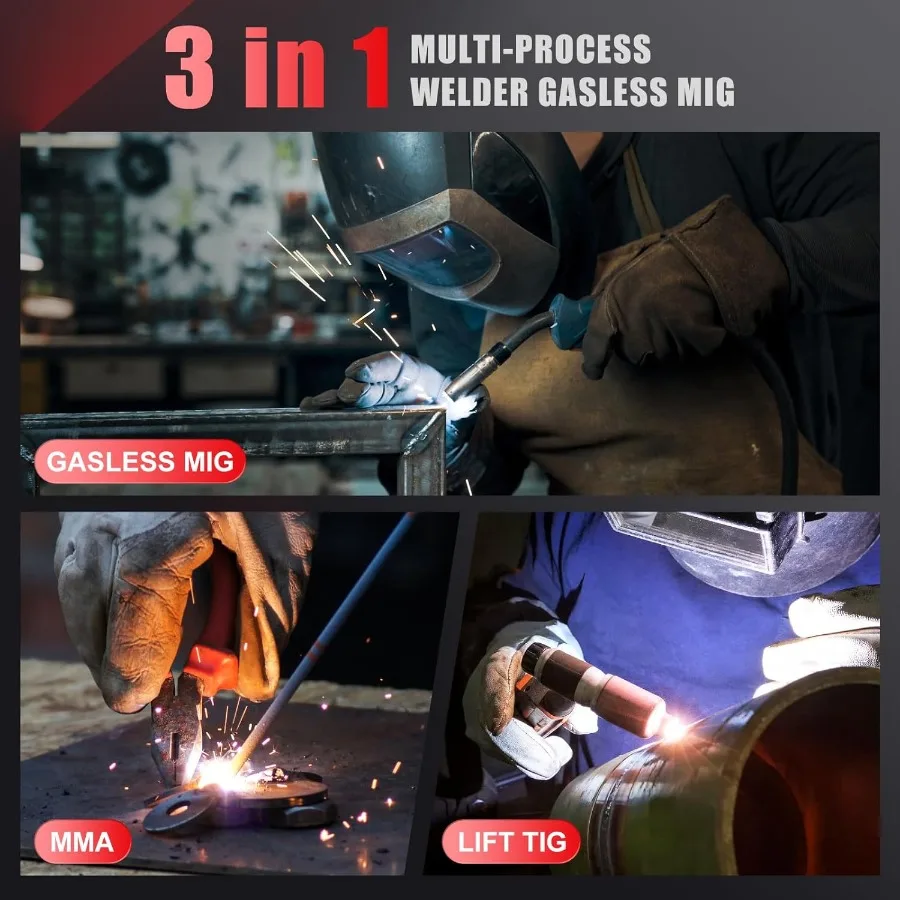 Portable 110V 140Amp MIG Welder with Digital Display and Synergy IGBT Inverter for Flux Core Stick and Lift TIG Welding 3-in-1