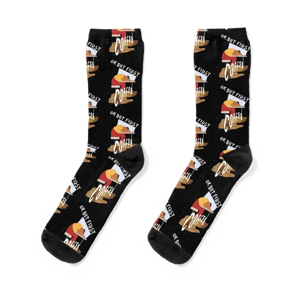 

Okay but first coffee Socks with print custom sports Socks Female Men's