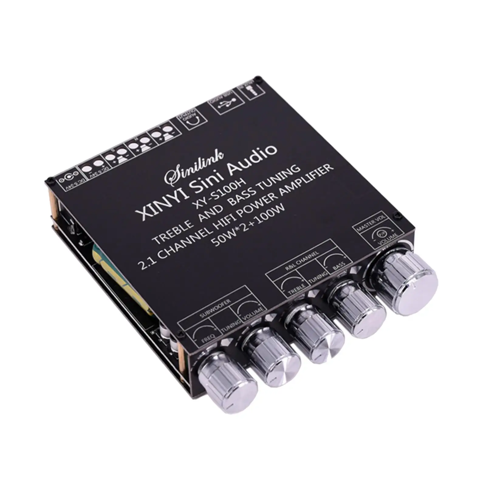 Bluetooth 5.0 2.1 Channel Power Audio Stereo Subwoofer Amplifier Board 50WX2+100W TREBLE Bass note tuning AMP S100H