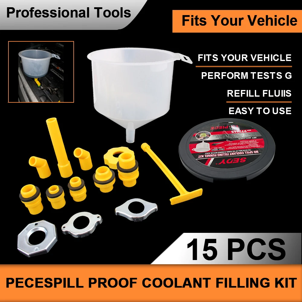 15Pcs/Set Fit Universal Vehicles Car Accessories Pour Oil Tool Plastic Filling Funnel Spout Spill Proof Coolant Filling Kit