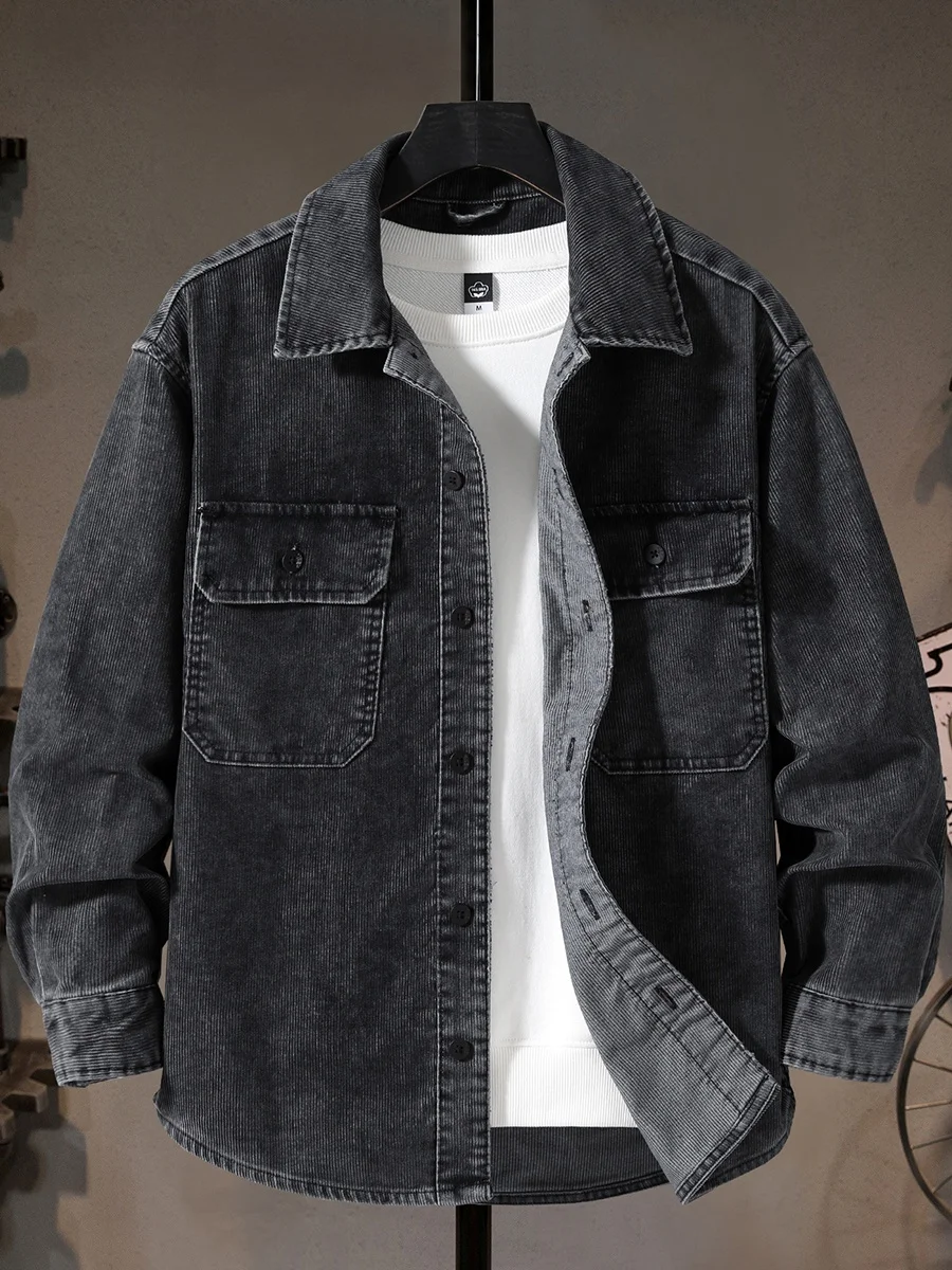 

Мужская рубашка-куртка из вельвета в стиле ретро, плотная, с длинным рукавом, для весны и осени, новинка, Гонконг