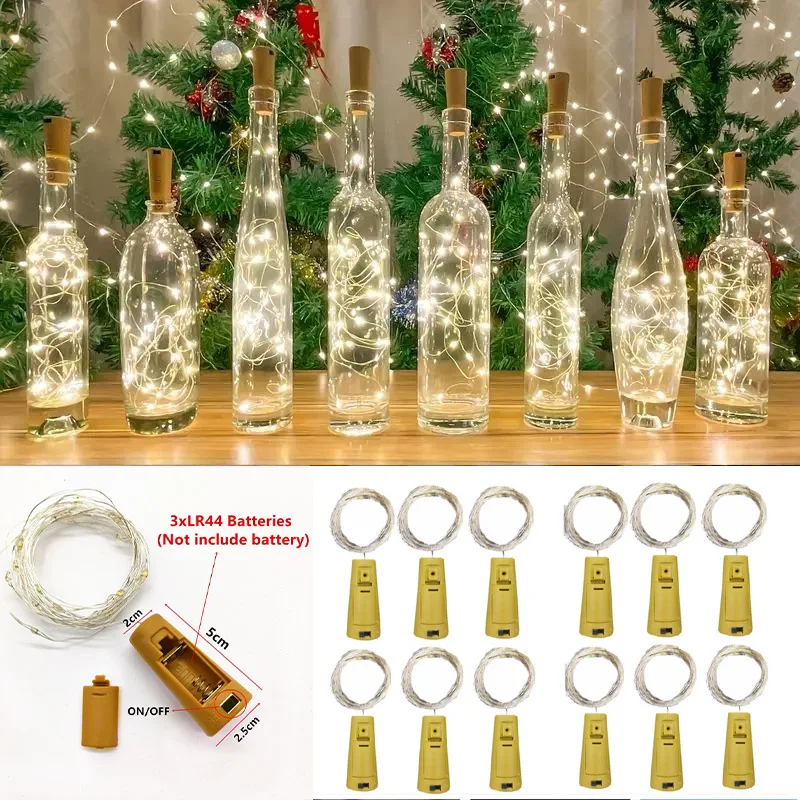 6 ชิ้นขวดแบตเตอรี่ LED ขวดไวน์ Cork Light String Fairy Christmas Garland สําหรับบาร์งานแต่งงาน Xmas Party ตกแต่ง