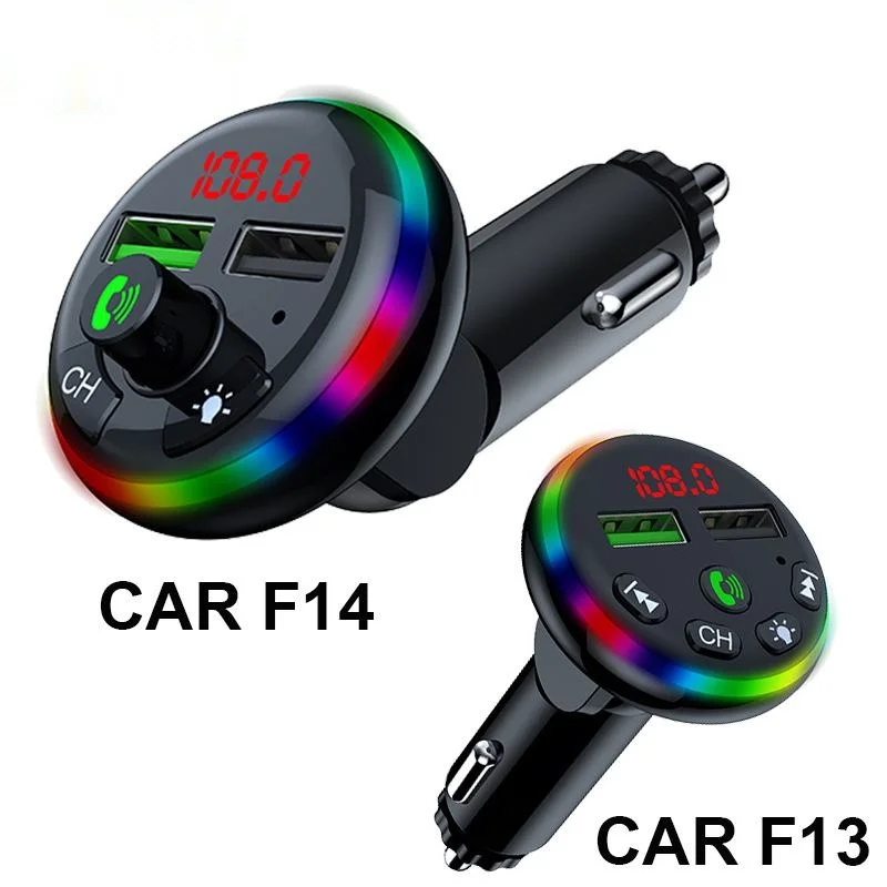 

F13/F14 Bluetooth 5.0 FM Transmitter Car Kit MP3 Modulator Player Wireless Handsfree Audio Receiver Dual USB Fast Charger 3.1A
