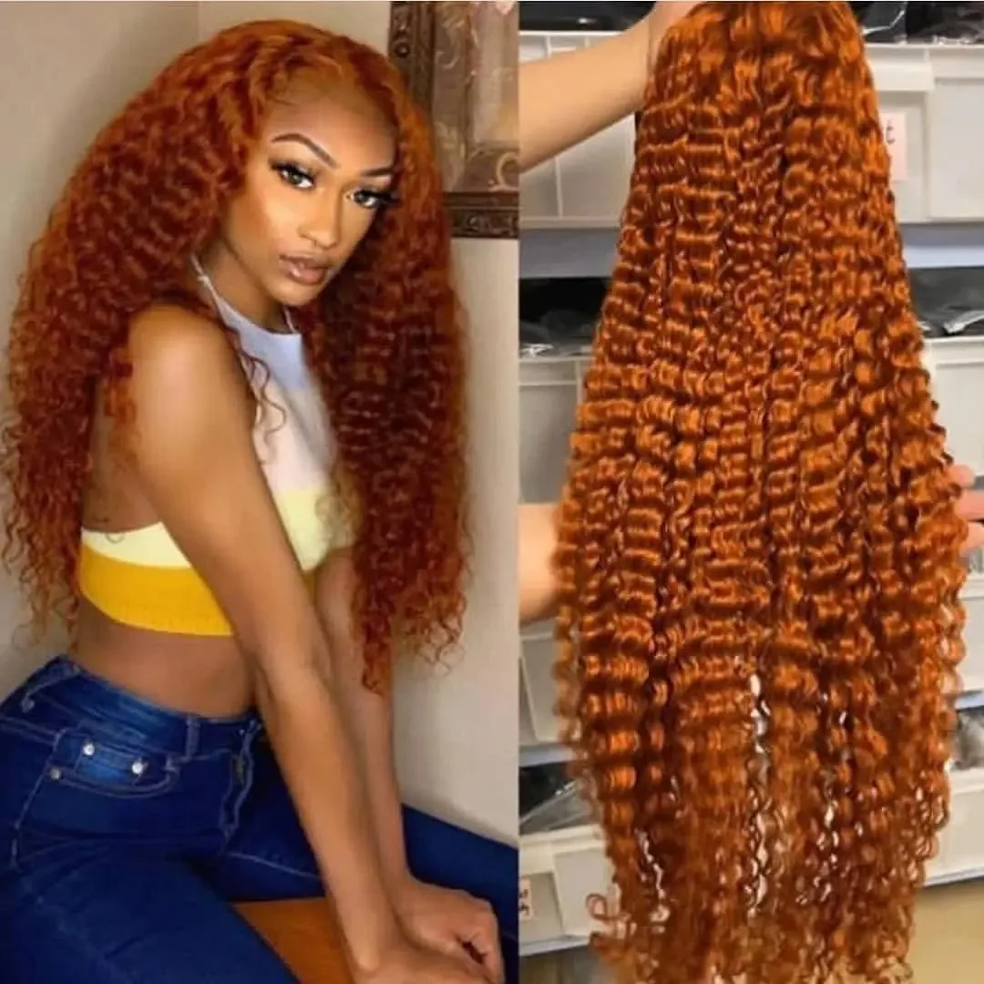 

Ginger Orange 13x6 Lace Front Wig Human Hair Curly Human Hair Wig Brazlian 13x4 Transparent Deep Wave Lace Frontal Wig For Woman