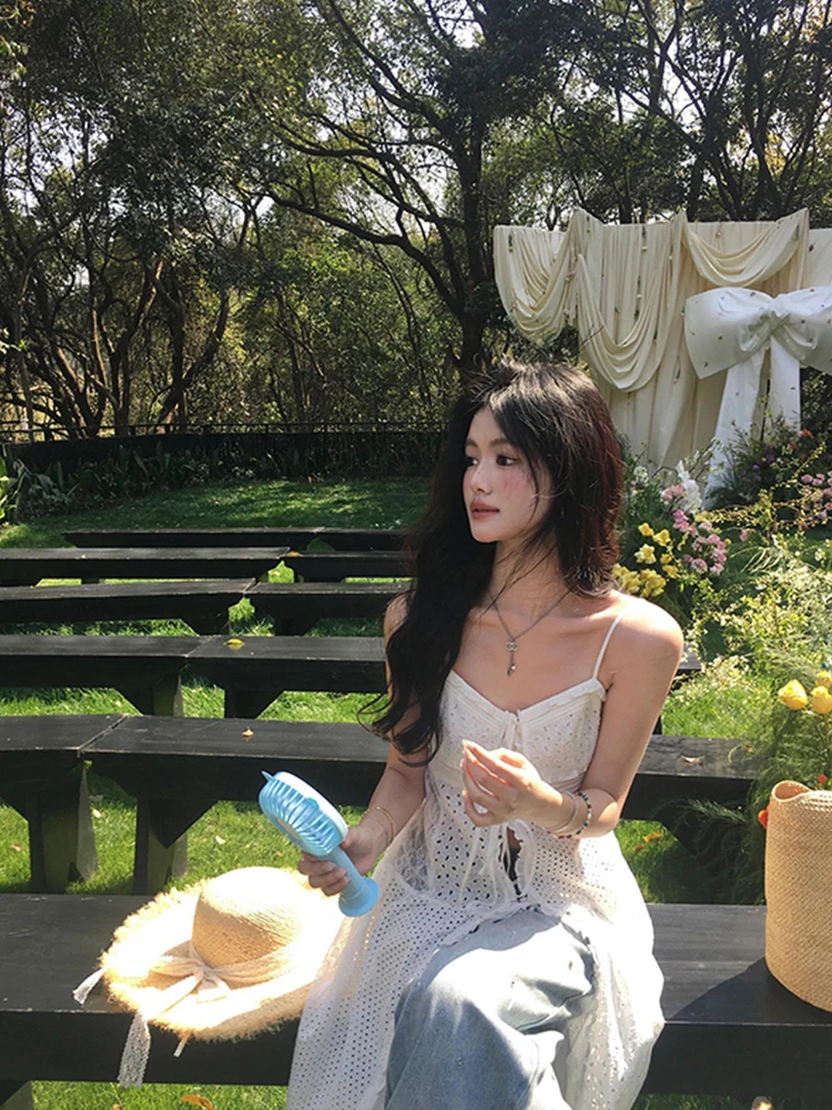 Süße Ballett-SLE-lange Oberbekleidung Dr. Damen-Sommer-Pendeln mit hoher Taille, aushöhlen, trägerlos, Dr. Midi-Rock, V Ne