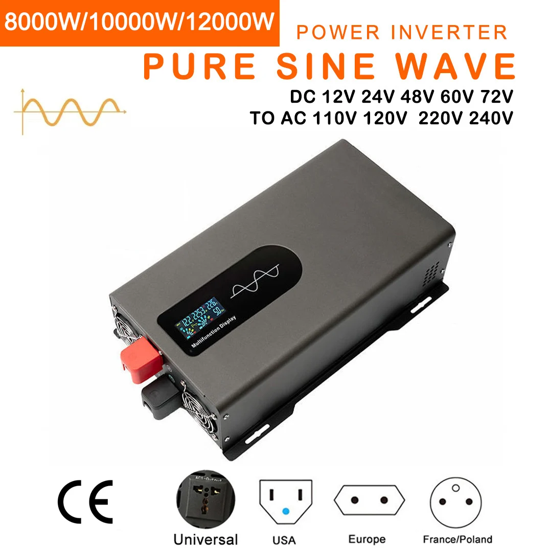 

8000W 10000W 12000W Pure Sine Wave Solar Inverter DC 12V 24V 48V 60V 72V to AC 110V 220V Power Car Inverters Voltage Converter