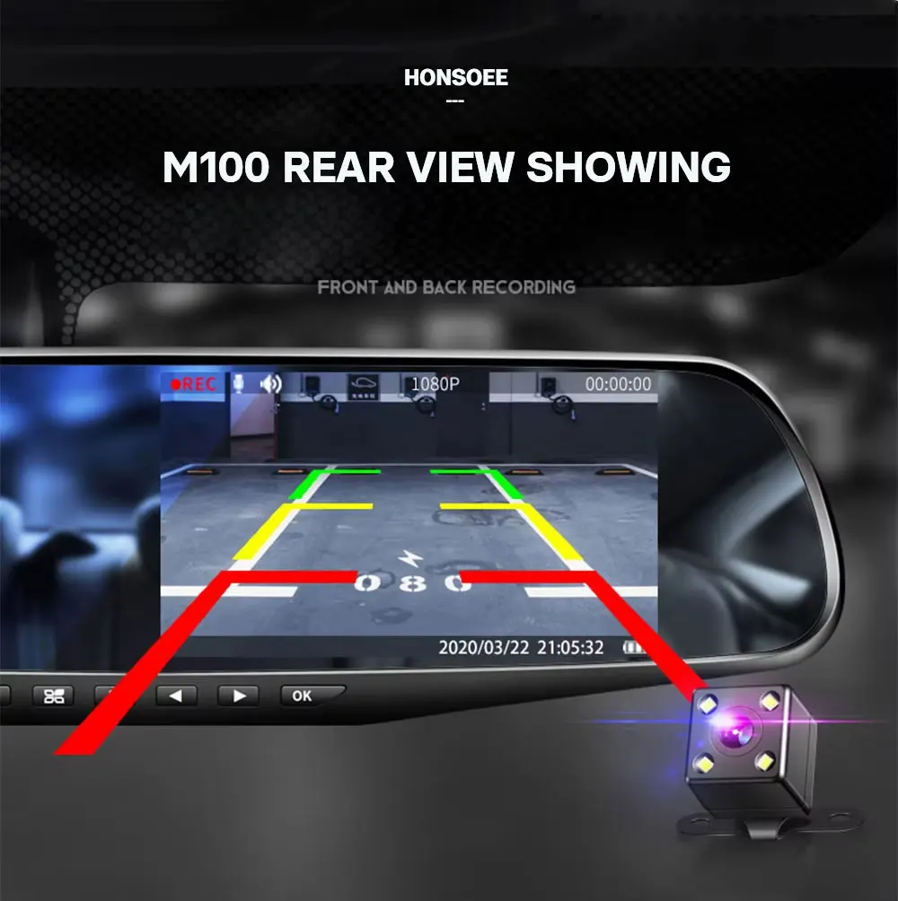 HONSOEE M100 Mirror Camera 4.3 Inch Dashcam Car Dvr FHD 1080P Dual Lens DVR Rearview Mirror Dash Camera Car Video Recorder Auto - Image 5