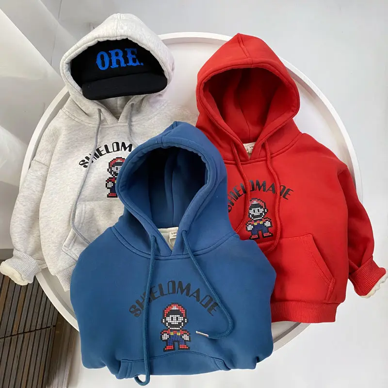 

Boy's Hoody Hooded Autumn and Winter2022New Children's Cotton Fleece Lined Padded Warm Keeping Top with Hat Winter Clothing Coat