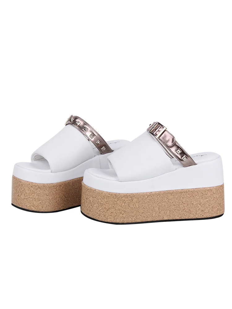 2025 New Product: Lolita Heavy Industry Wood Grain Bottom High Heels Sponge Cake Shoes Lolita Girls' Comfortable Slippers