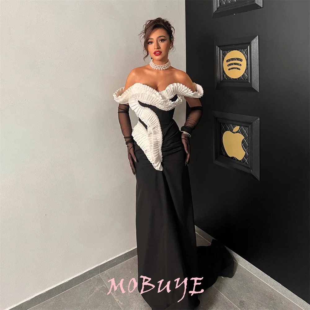 

MOBUYE 2024 Popular Off The Shoulder Prom Dress Floor-Length With Short Sleeves Evening Fashion Elegant Party Dress For Women