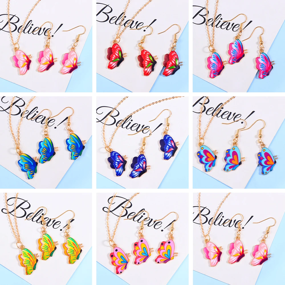 

2024 Sweet Butterfly Pendant Earrings Clavicle Chain Exquisite Enamel Butterfly Necklace Female Jewelry Party Premium Gift