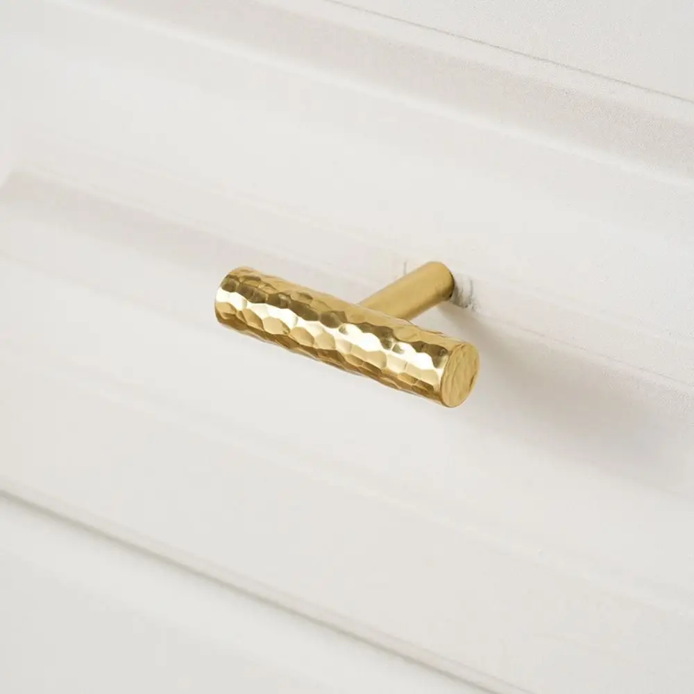 Solid Brass Material Solid Brass Handles Hand-hammered Pattern Long Handle Drawer Knobs Hammered Pattern Golden Finish