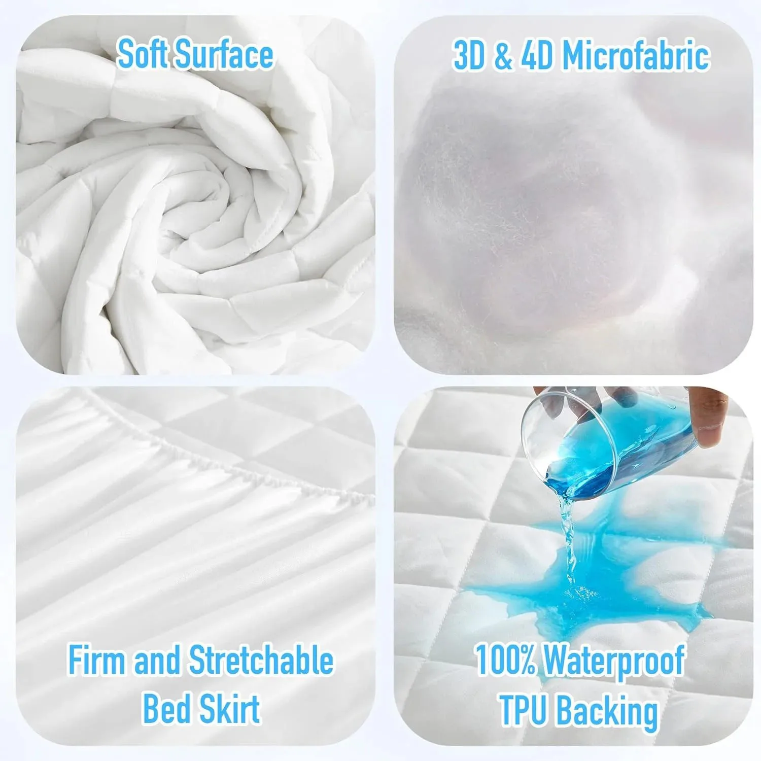 WQSPRING 100% Waterproof Mattress Cover Protector 3D Air Fabric Quilted Mattress Topper Soft Jacquard Fitted Bed Sheet Bed Cover