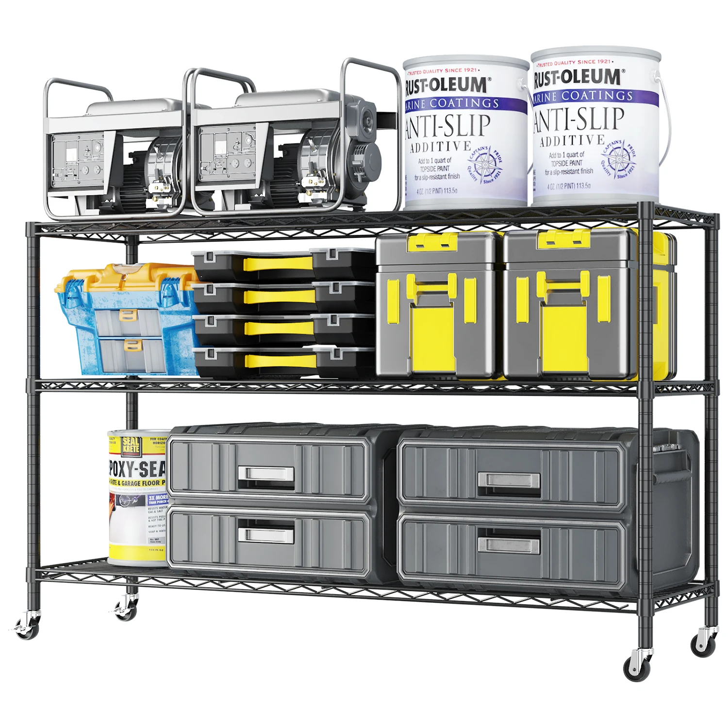 

3 layers, freely adjustable layer spacing, with adjustable caster pulleys, display stand, iron 117 * 45 * 104cm powder black