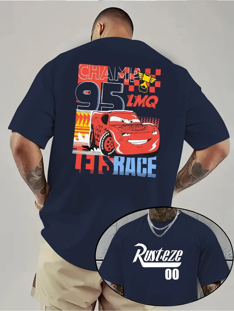 ديزني ماكوين طباعة سلسلة قصيرة الأكمام جولة الرقبة زوجين القطن الخالص مريحة تي شيرت الصيف الرجال اليومية ملابس رجالية عادية